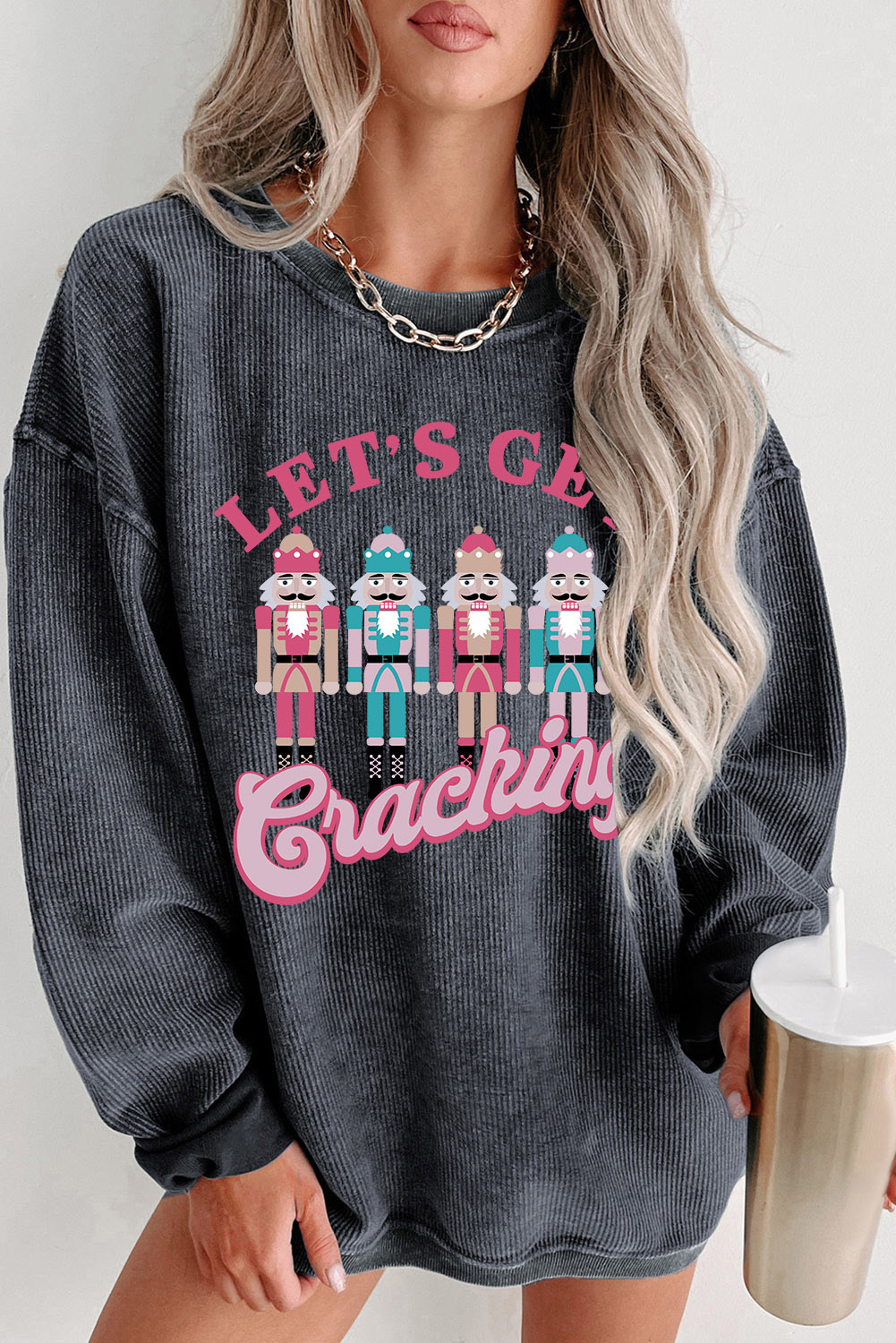 Long Sleeve Nutcracker Sweatshirt, Women's Gray Casual Wear - Detail View 3 Long Sleeve Nutcracker Sweatshirt, Women's Gray Casual Wear - Detail View 3
