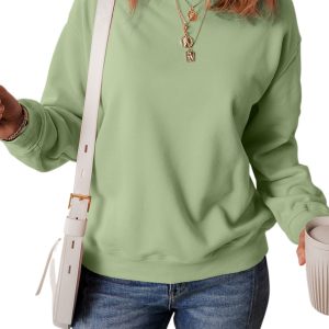 Women's Smoke Green Solid Drop Shoulder Fleece Lined Sweatshirt - Main View