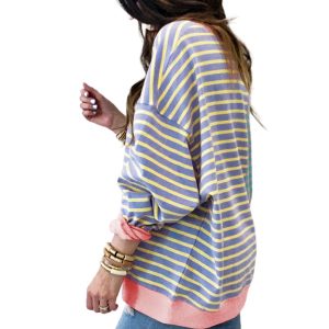 Women's Casual Oversize Sweatshirt: Stripe Colorblock Design - Main View