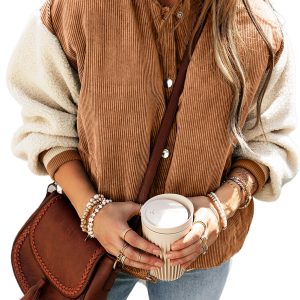 Women's Buckskin Corduroy Colorblock Bomber Jacket - Main View