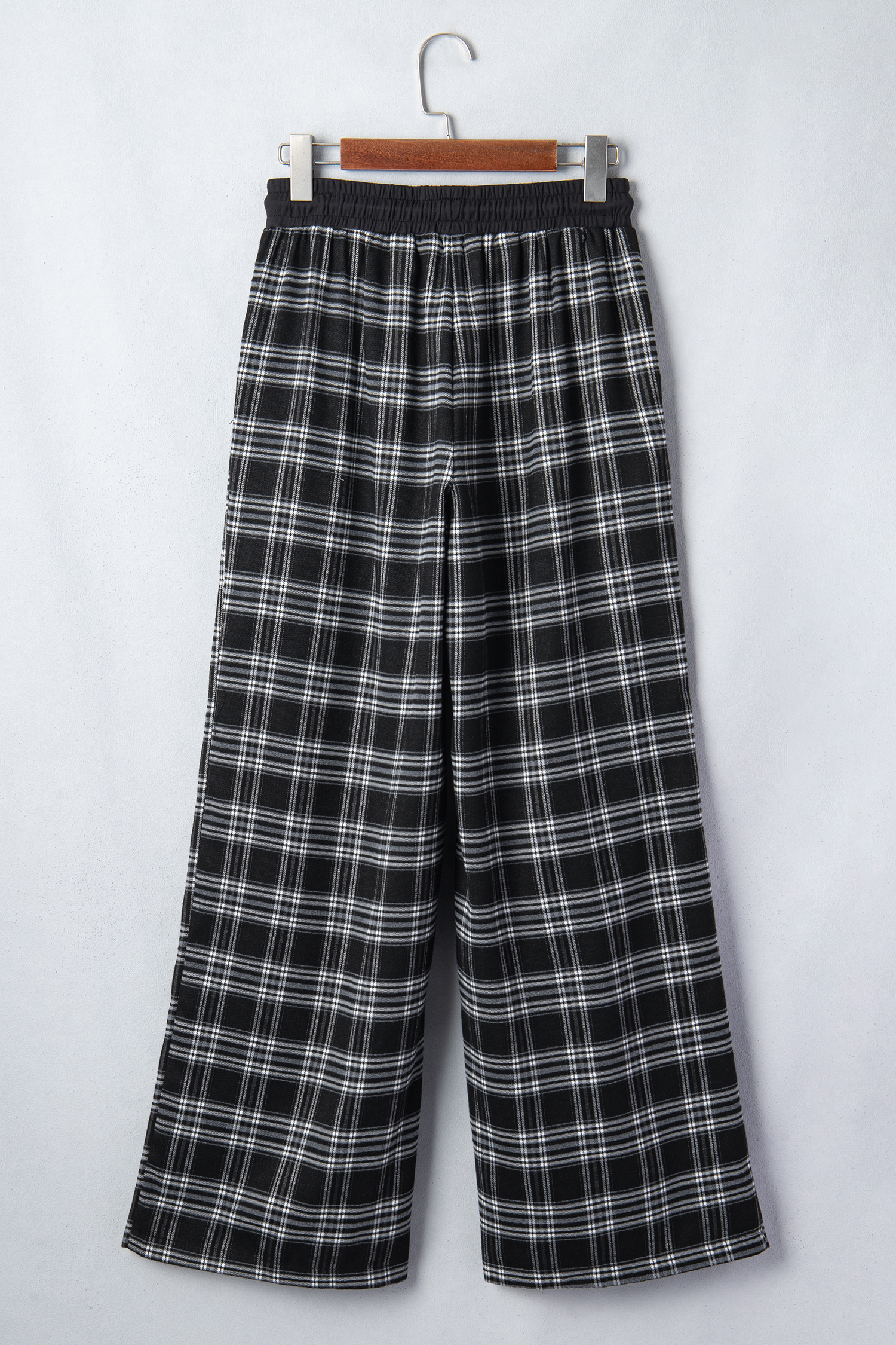 Women's Plaid Contrast Pants, High Waist Wide Leg - Detail View 8 Women's Plaid Contrast Pants, High Waist Wide Leg - Detail View 8