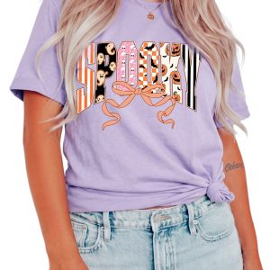 Women's Spooky Halloween T Shirt, Casual Orchid Petal Top - Main View
