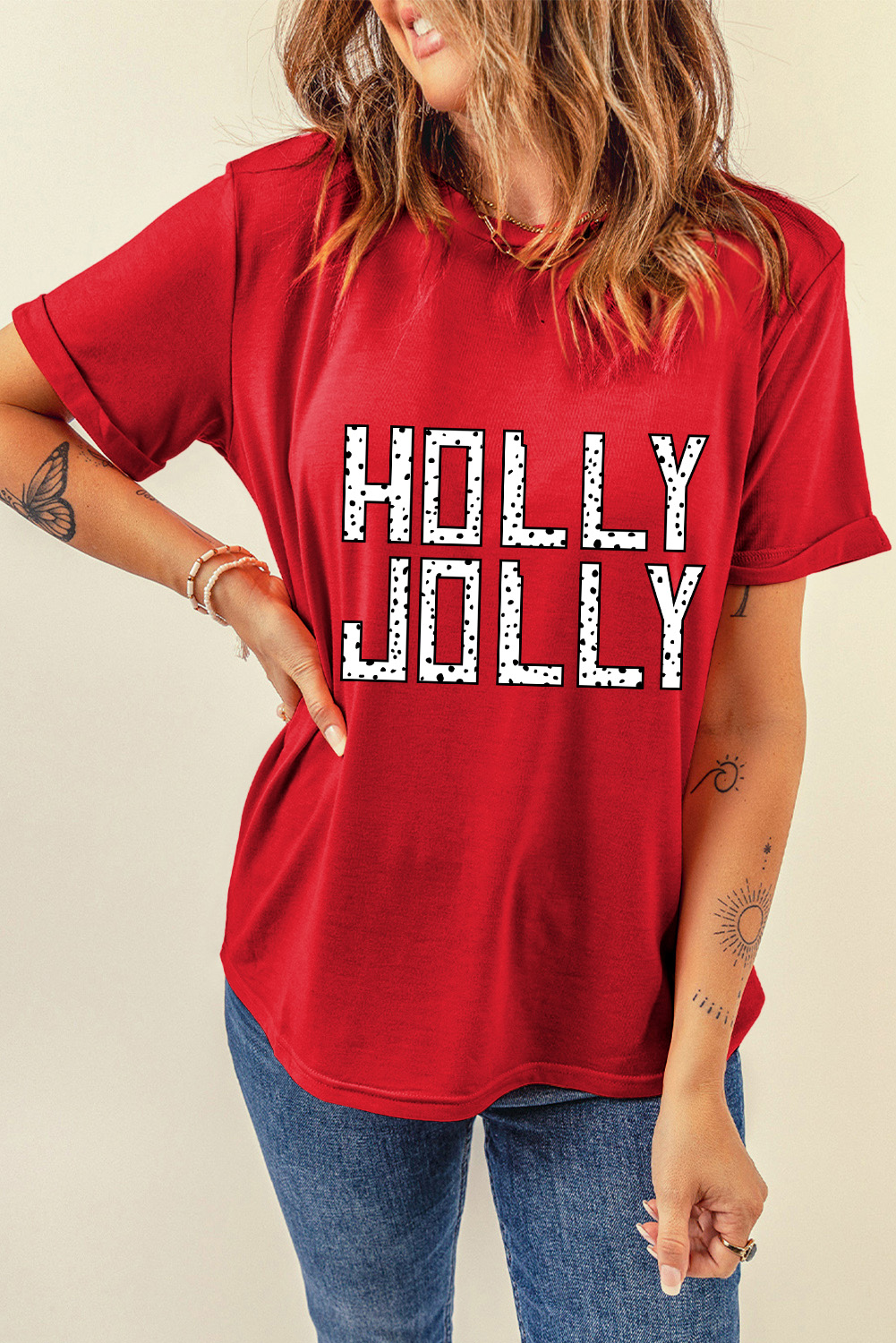 Casual and Stylish Women's Short Sleeve Red T-Shirt - Perfect for Christmas Celebrations - Detail View 7 Casual and Stylish Women's Short Sleeve Red T-Shirt - Perfect for Christmas Celebrations - Detail View 7