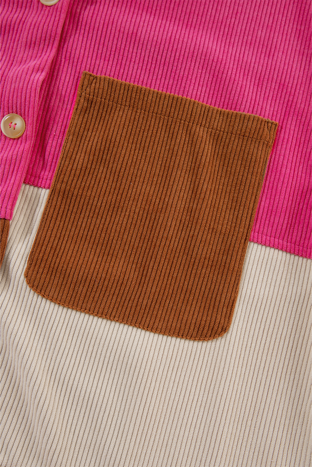 Women's Shacket, Rose Red Colorblock, Curved Hem, Corduroy, Long Sleeve, Outerwear, Winter, Daily Wear, Trendy Design, Patched Pocket, Casual Style, Versatile, Color Block, Jackets - Detail View 10 Women's Shacket, Rose Red Colorblock, Curved Hem, Corduroy, Long Sleeve, Outerwear, Winter, Daily Wear, Trendy Design, Patched Pocket, Casual Style, Versatile, Color Block, Jackets - Detail View 10