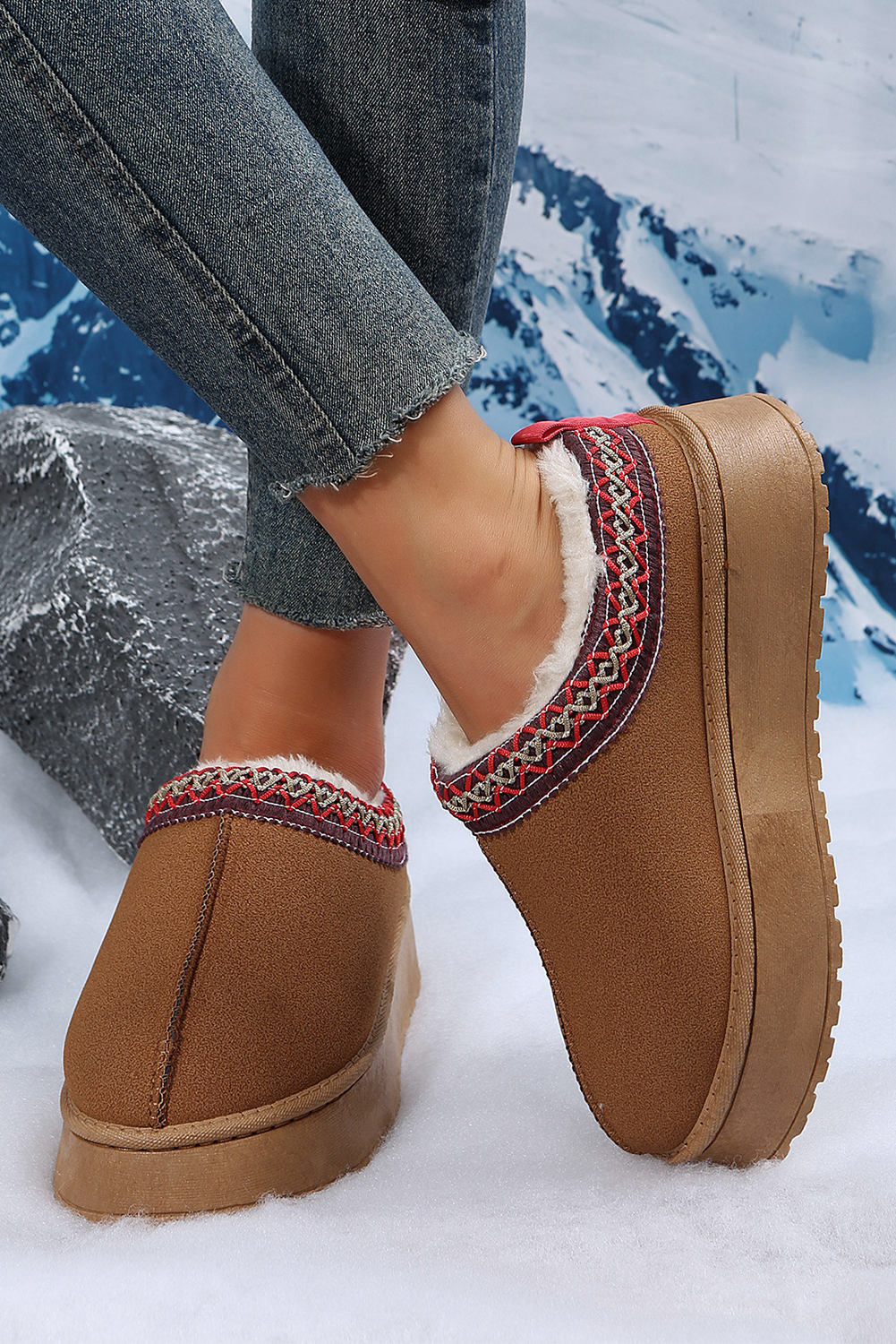 Casual Round Toe Slip-On Snow Boots with Aztec Print Design for Daily Wear - Detail View 3 Casual Round Toe Slip-On Snow Boots with Aztec Print Design for Daily Wear - Detail View 3