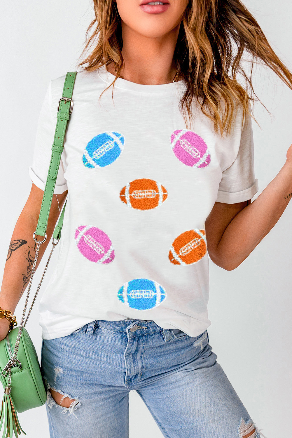 Casual Summer Tee: Short Sleeve Geometric Pattern T-Shirt - White - Detail View 3 Casual Summer Tee: Short Sleeve Geometric Pattern T-Shirt - White - Detail View 3