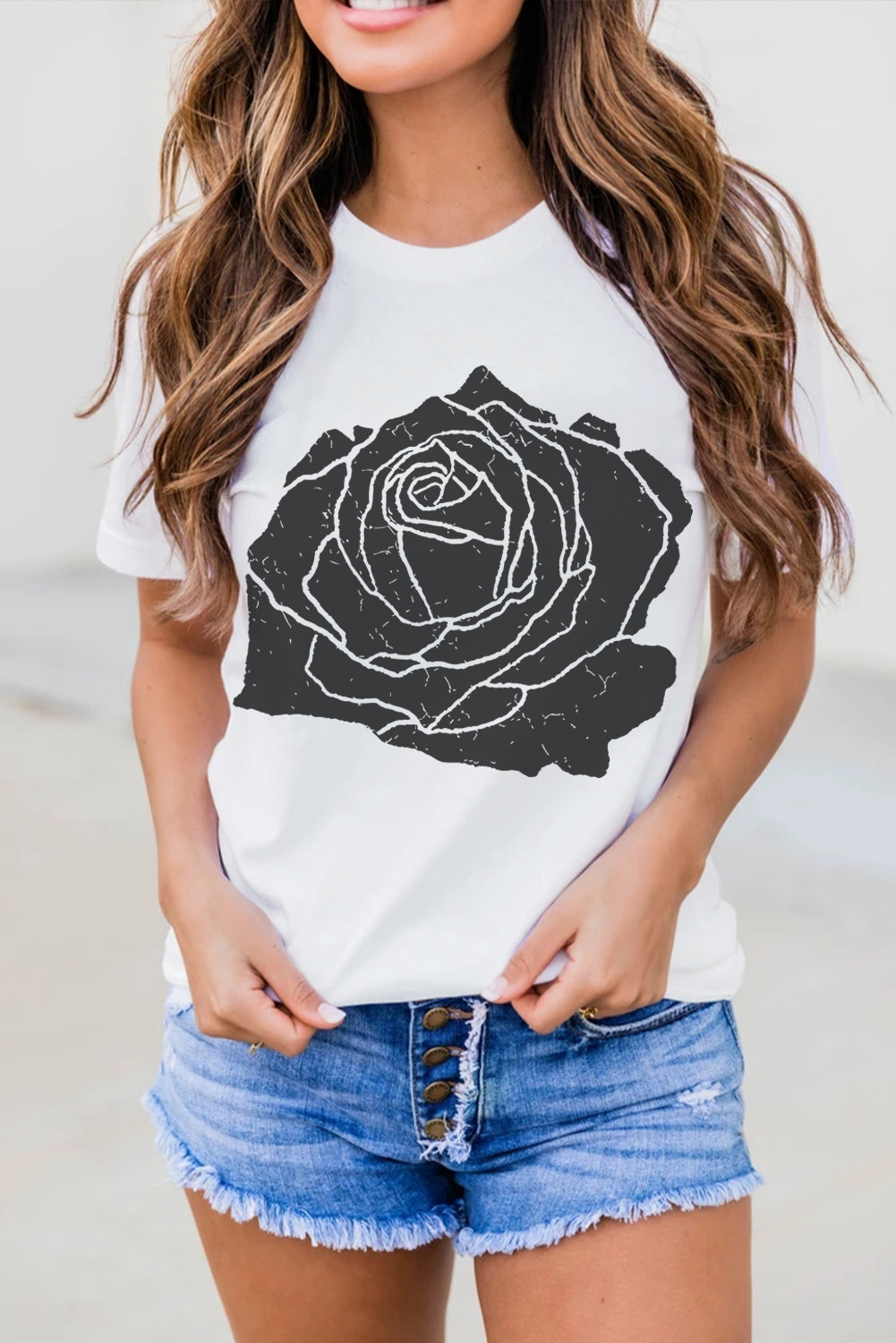 Casual Chic: Round Neck Tee with Graphic Print for Daily Wear - Detail View 3 Casual Chic: Round Neck Tee with Graphic Print for Daily Wear - Detail View 3