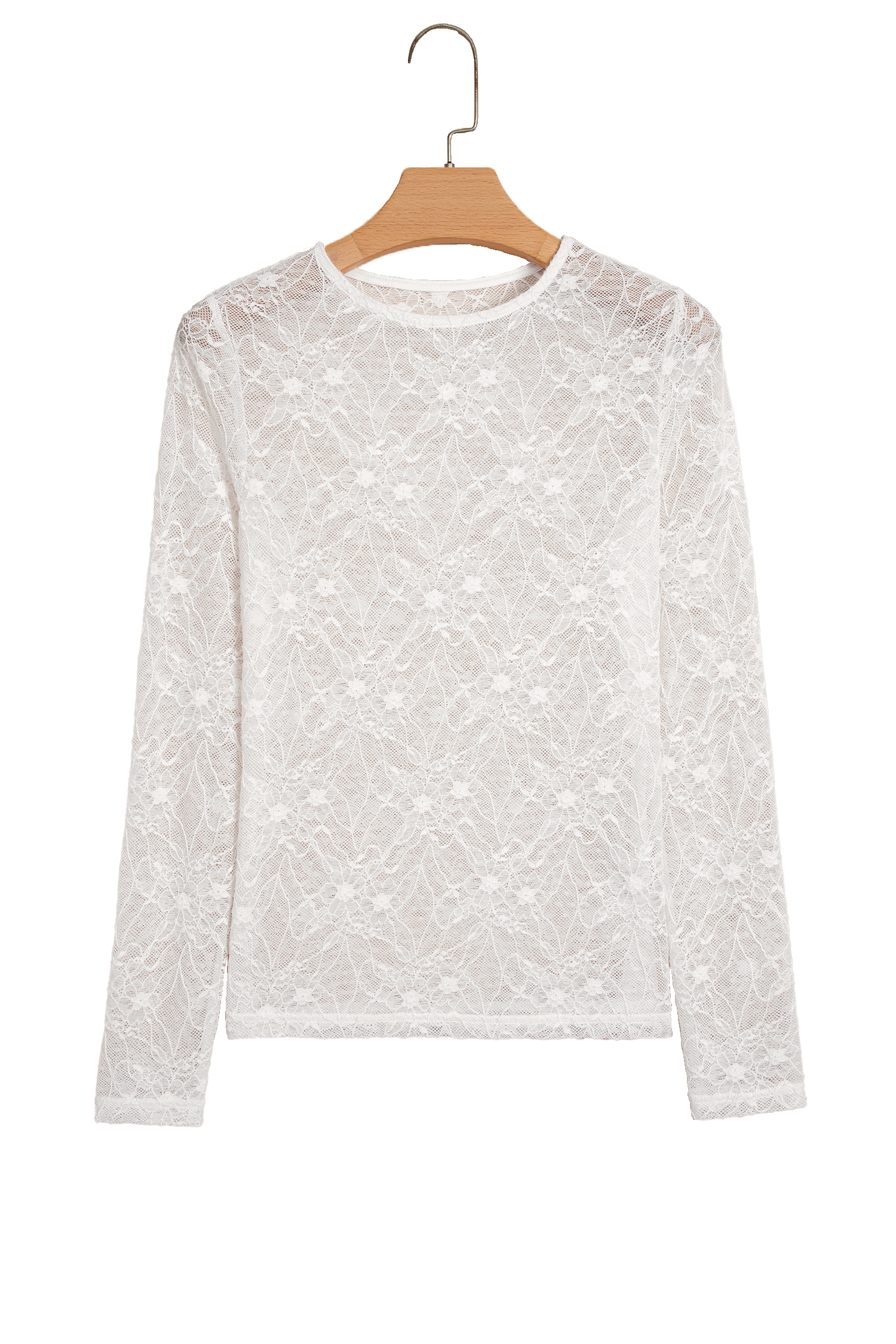 Feminine Floral Lace Shirt, Beige Long Sleeve Layering Top - Detail View 2 Feminine Floral Lace Shirt, Beige Long Sleeve Layering Top - Detail View 2