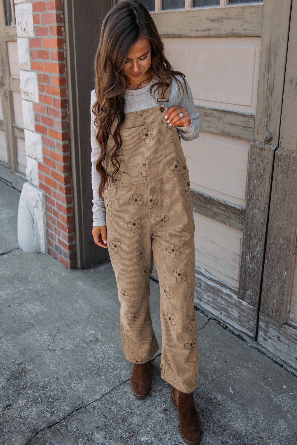 Cute Floral Corduroy Overalls - Adjustable Straps for Comfortable Fit - Detail View 7 Cute Floral Corduroy Overalls - Adjustable Straps for Comfortable Fit - Detail View 7