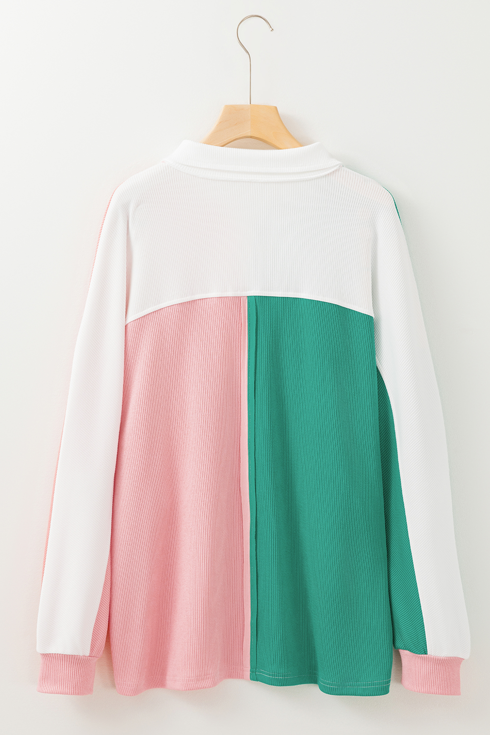 Trendy Casual Sweatshirt: Pink Colorblock Design with Shirt Collar - Detail View 6 Trendy Casual Sweatshirt: Pink Colorblock Design with Shirt Collar - Detail View 6