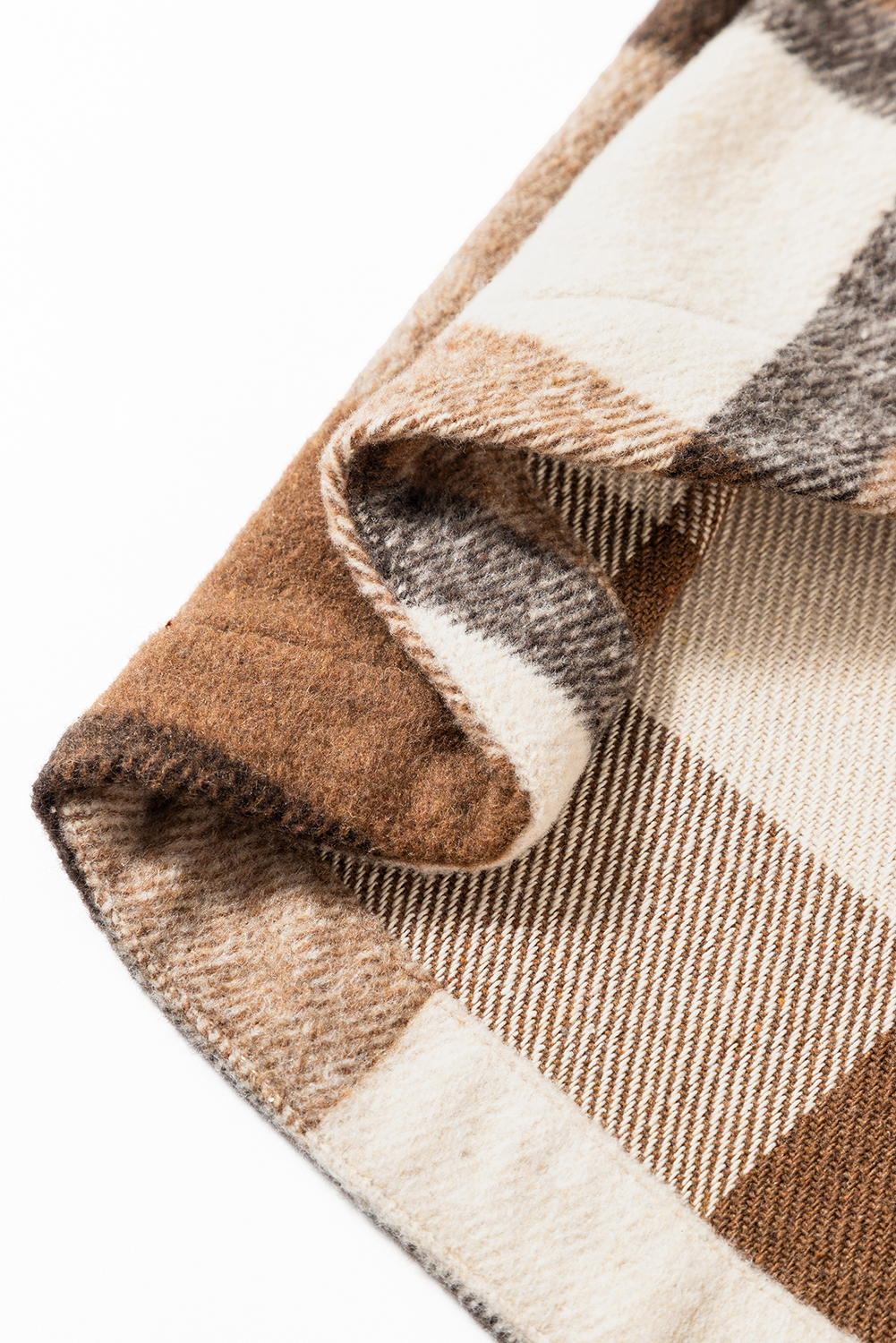 Women's Light French Beige Flannel Plaid Double Flap Pocket Shacket - Detail View 9 Women's Light French Beige Flannel Plaid Double Flap Pocket Shacket - Detail View 9