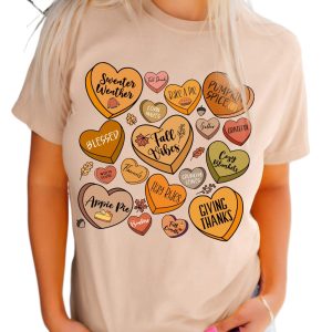 Women's Khaki Candy Heart Thanksgiving Graphic Tee - Main View