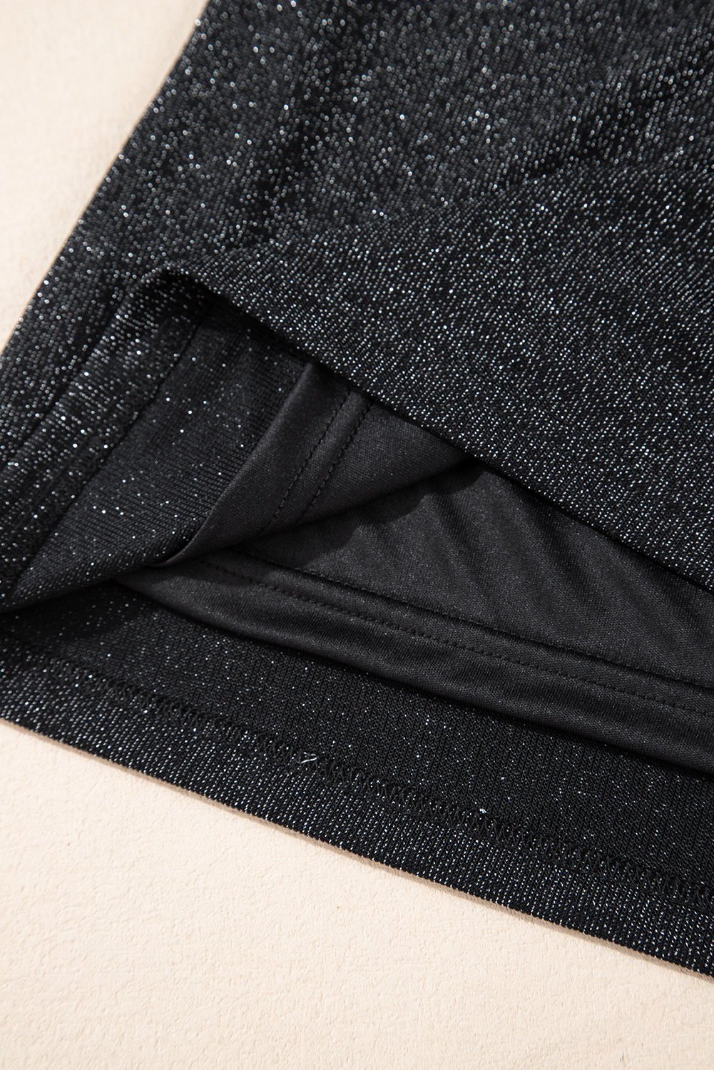 Flattering Long Sleeve Top: Black Metallic Bowknot Open Back V Neck with round collar - Detail View 18 Flattering Long Sleeve Top: Black Metallic Bowknot Open Back V Neck with round collar - Detail View 18