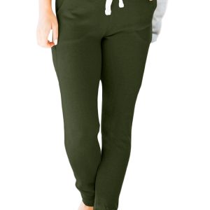 Women's Moss Green Joggers, Casual Drawstring Waist Pants - Main View