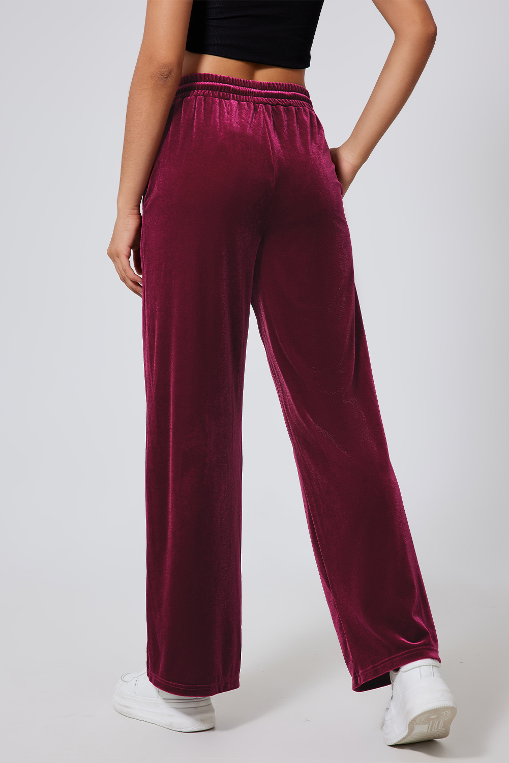 Stylish High Waist Wide Leg Pants - Burgundy Solid Color - Detail View 2 Stylish High Waist Wide Leg Pants - Burgundy Solid Color - Detail View 2