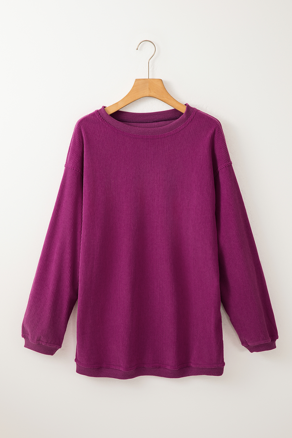 Women's Festival Fuchsia Ribbed Corduroy Oversized Sweatshirt - Detail View 6 Women's Festival Fuchsia Ribbed Corduroy Oversized Sweatshirt - Detail View 6