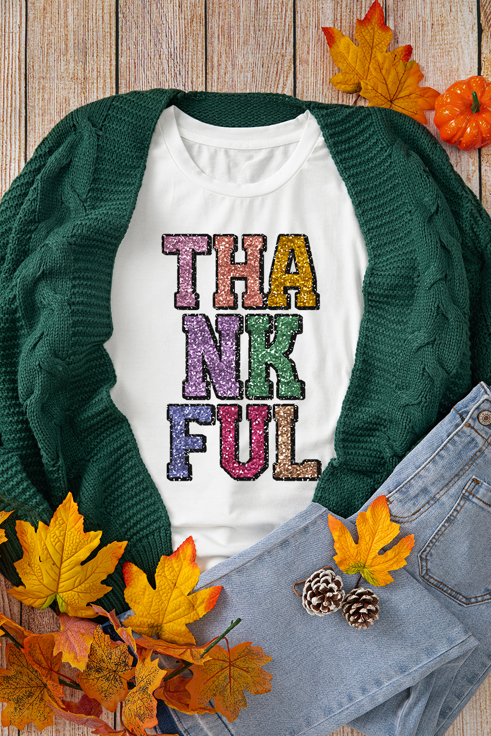 Women's Graphic T-Shirt, White Tee, THANKFUL Print, Casual Style, Short Sleeve, Crew Neck, Shift Fit, Comfortable Wear, Festive Occasion, Summer Fashion, Letter Pattern, Thanksgiving Apparel, Easy to Style, Graphic Tees - Detail View 8 Women's Graphic T-Shirt, White Tee, THANKFUL Print, Casual Style, Short Sleeve, Crew Neck, Shift Fit, Comfortable Wear, Festive Occasion, Summer Fashion, Letter Pattern, Thanksgiving Apparel, Easy to Style, Graphic Tees - Detail View 8