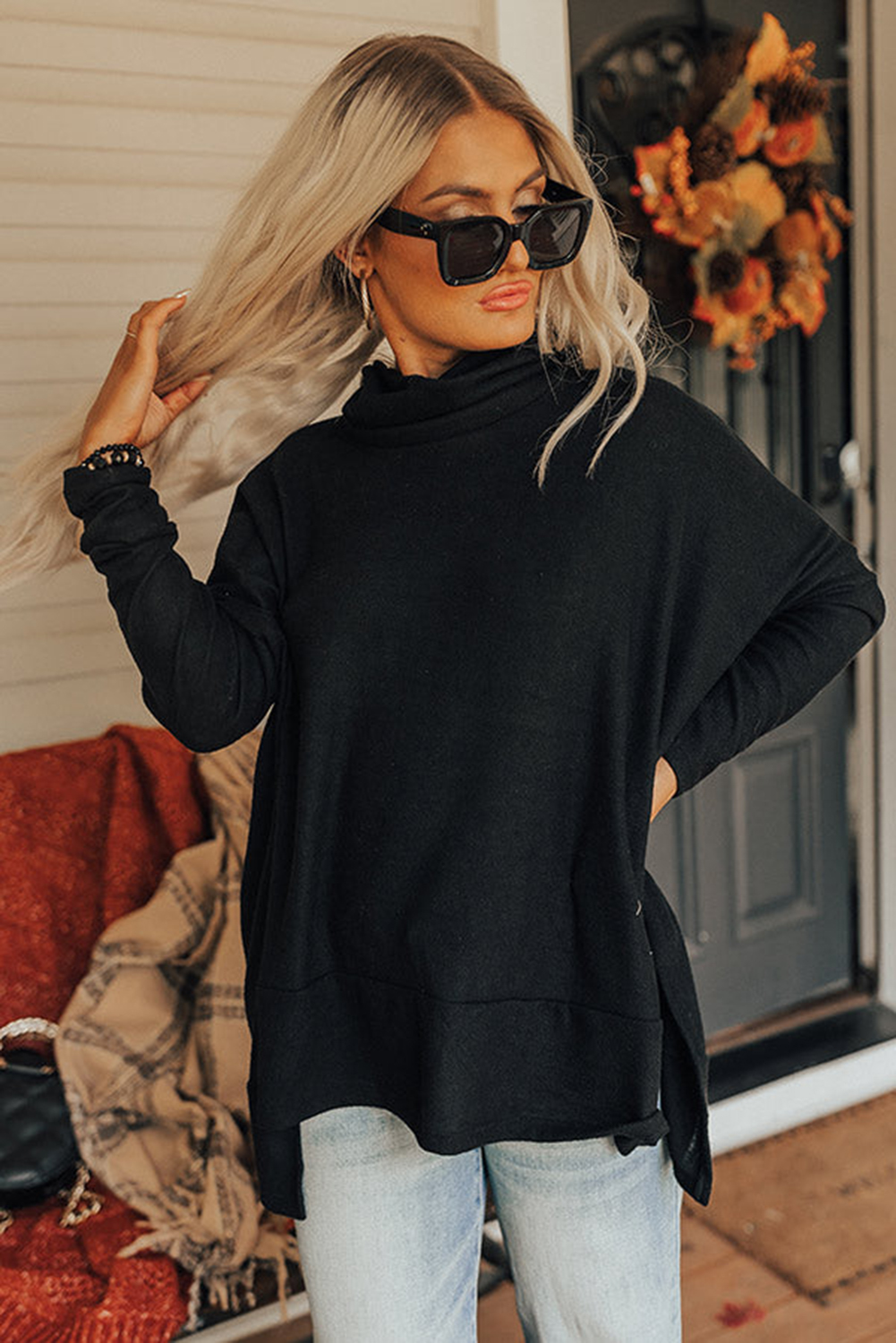 Women's Cowl Neck Tunic, Long Sleeve Casual Winter Top - Detail View 7 Women's Cowl Neck Tunic, Long Sleeve Casual Winter Top - Detail View 7