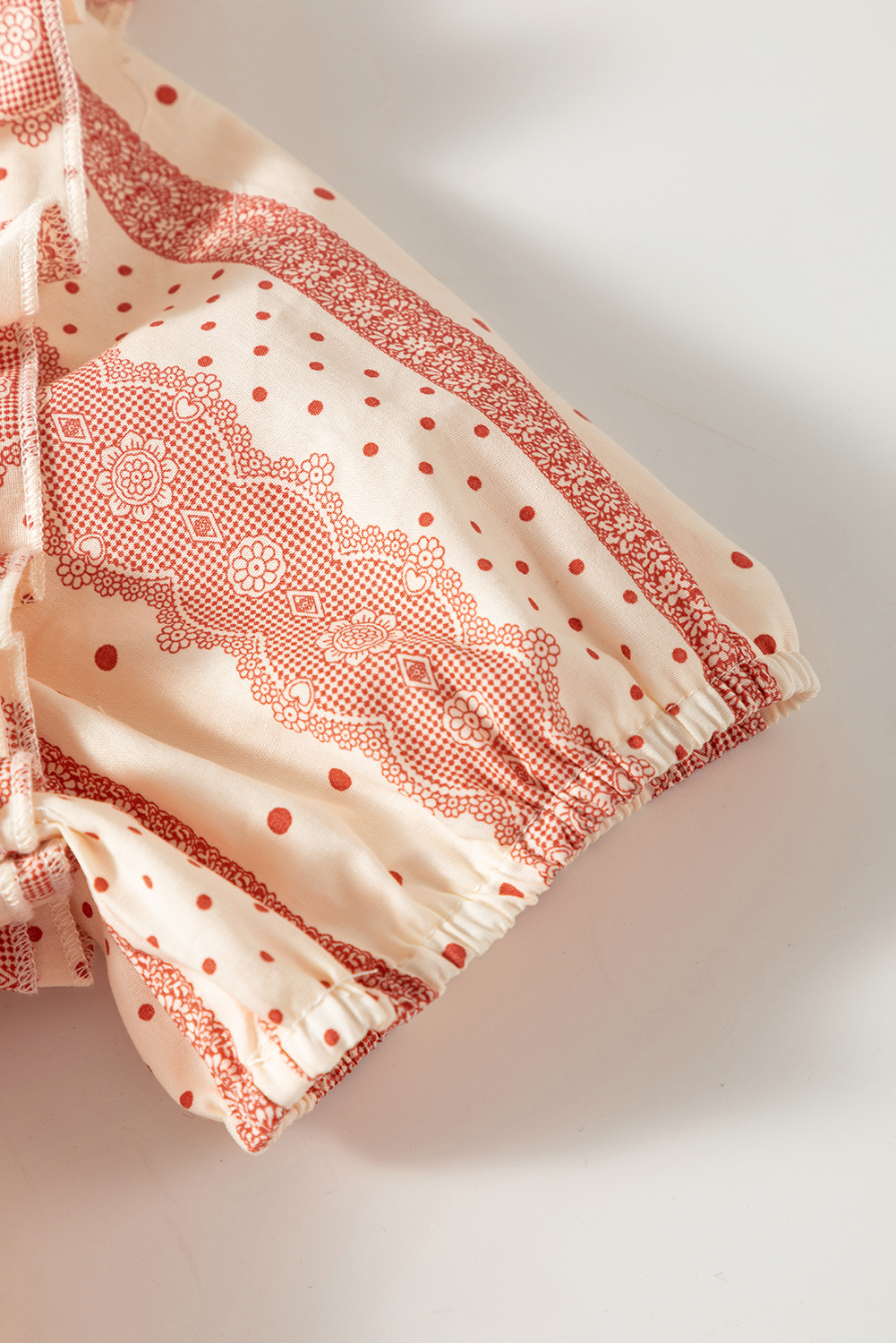 Women's Polka Dot Puff Sleeve Blouse, Vintage Style V Neck - Detail View 17 Women's Polka Dot Puff Sleeve Blouse, Vintage Style V Neck - Detail View 17