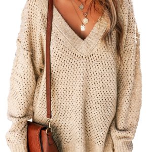 Women's Parchment Drop Shoulder V-Neck Sweater - Main View