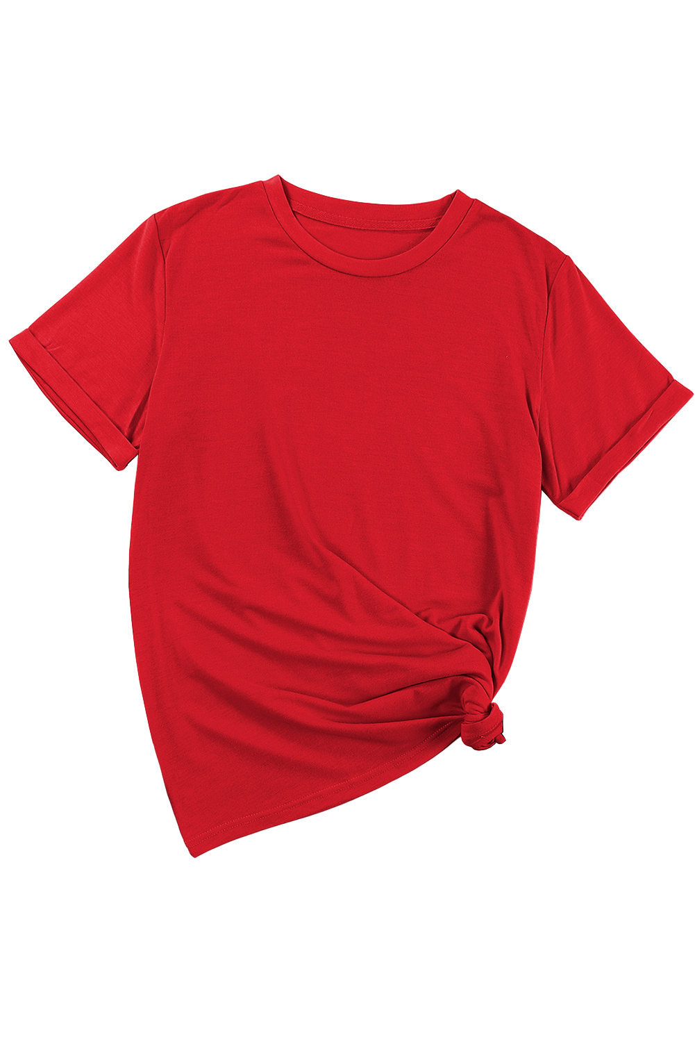 Women's Solid Red T-Shirt, Versatile Short Sleeve Basic Top - Detail View 12 Women's Solid Red T-Shirt, Versatile Short Sleeve Basic Top - Detail View 12