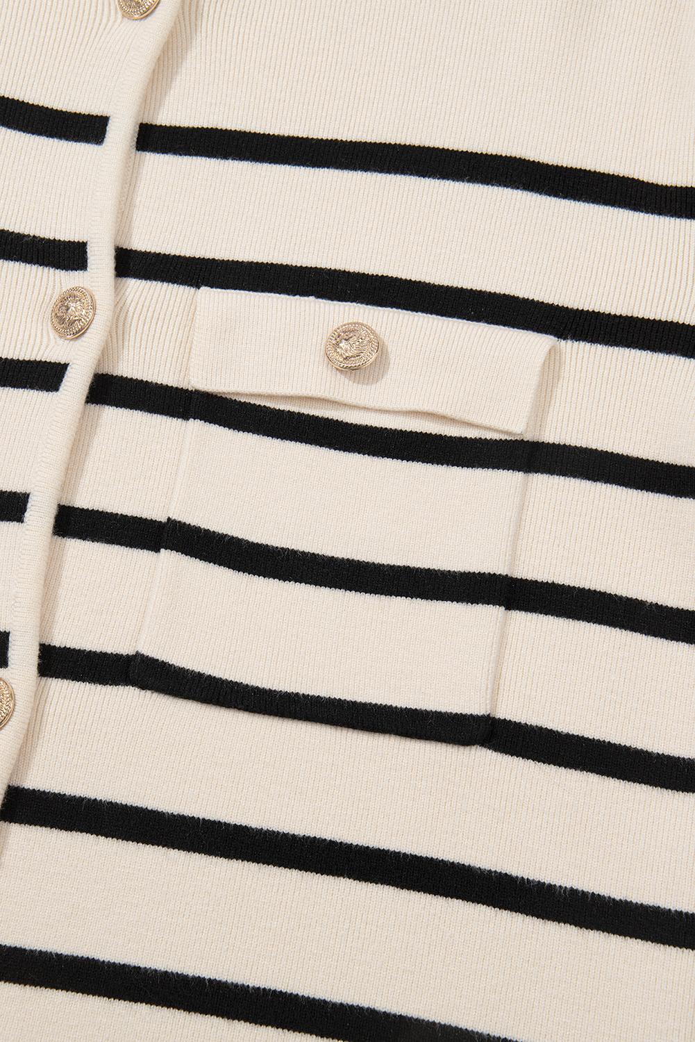Traditional Knit Cardigan with Flap Pockets - Striped Pattern and Buttoned Front - Detail View 17 Traditional Knit Cardigan with Flap Pockets - Striped Pattern and Buttoned Front - Detail View 17