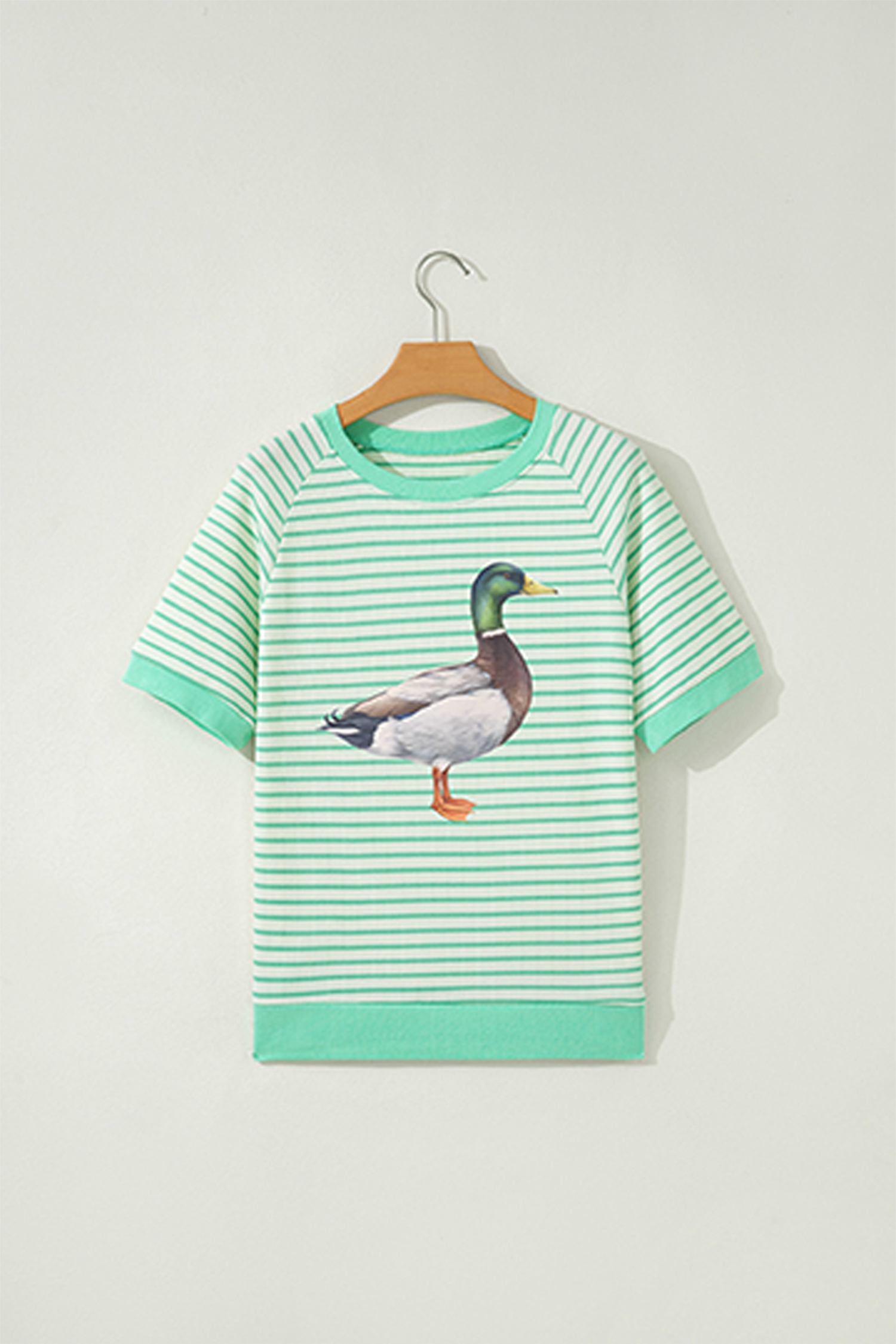 Women's Striped Raglan Tee, Casual Duck Graphic Top - Detail View 6 Women's Striped Raglan Tee, Casual Duck Graphic Top - Detail View 6