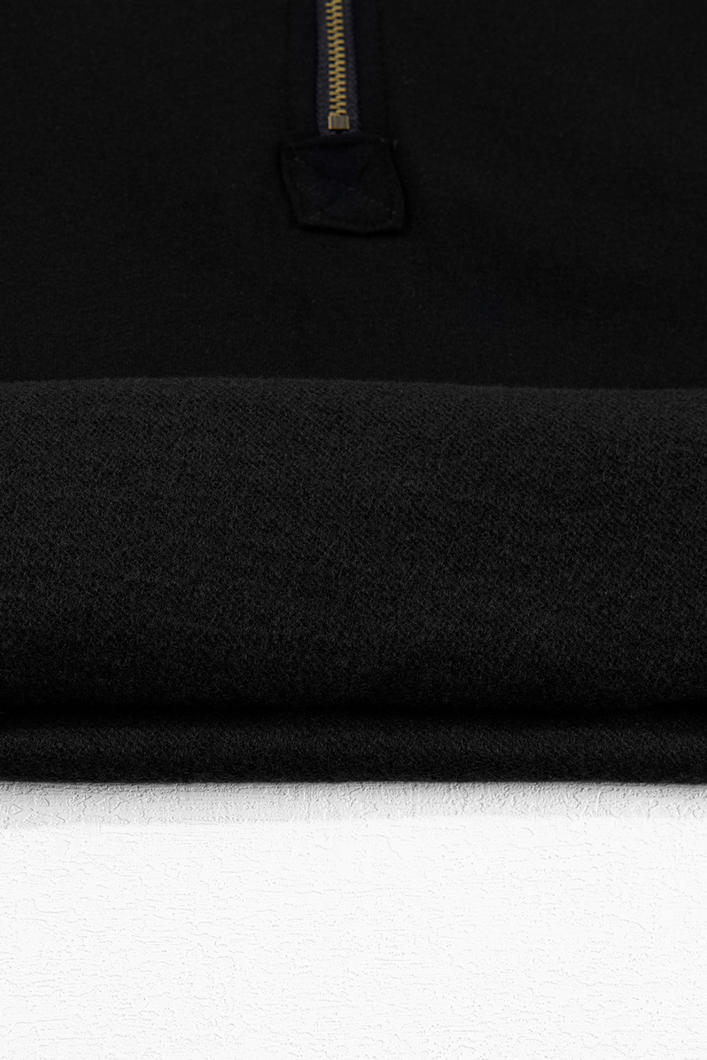 Women's Black Fleece Lined Half Zip Kangaroo Pockets Hoodie - Detail View 9 Women's Black Fleece Lined Half Zip Kangaroo Pockets Hoodie - Detail View 9