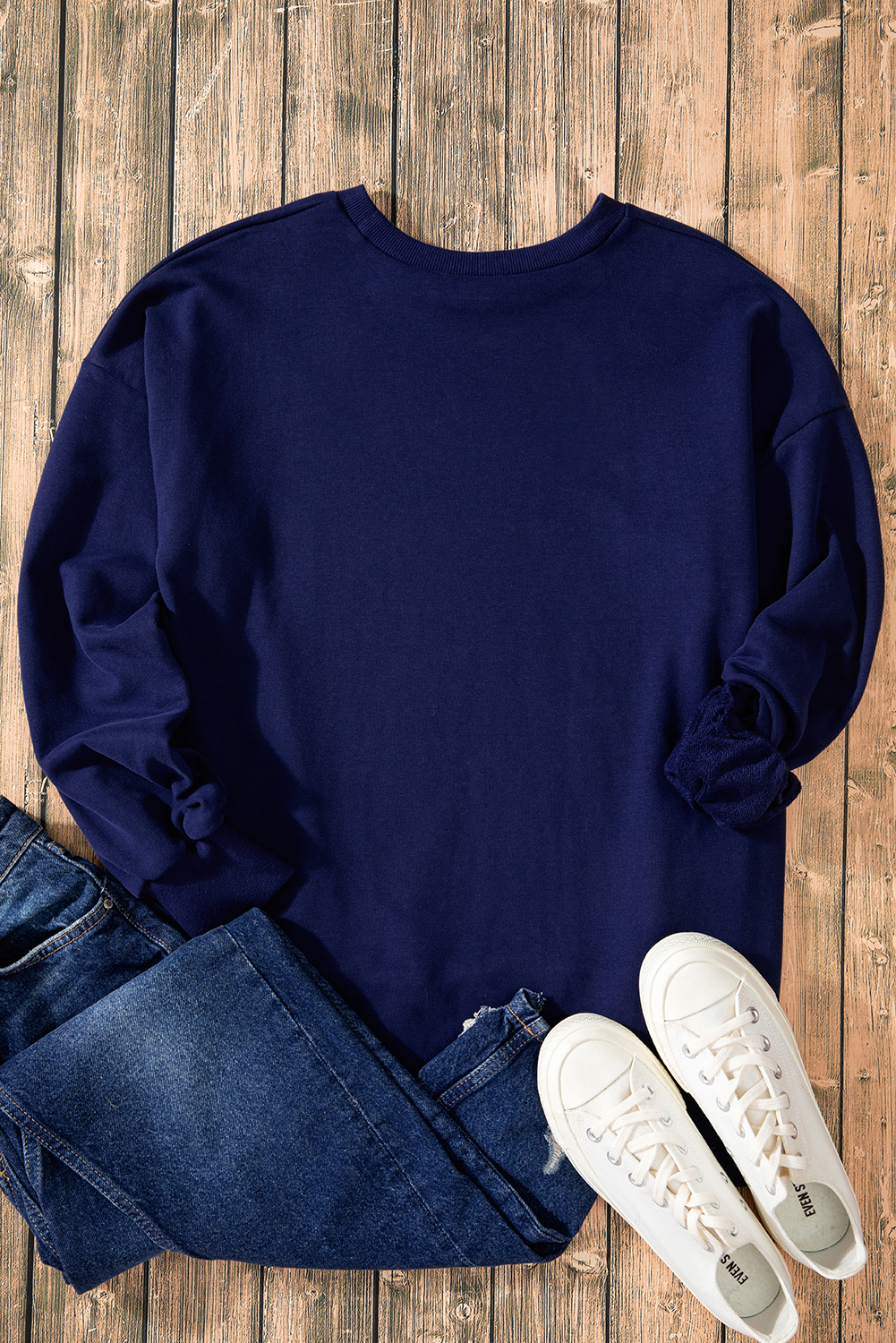 Stylish High Low Hem Sweatshirt for Women - Navy Blue O Neck Long Sleeve - Detail View 6 Stylish High Low Hem Sweatshirt for Women - Navy Blue O Neck Long Sleeve - Detail View 6