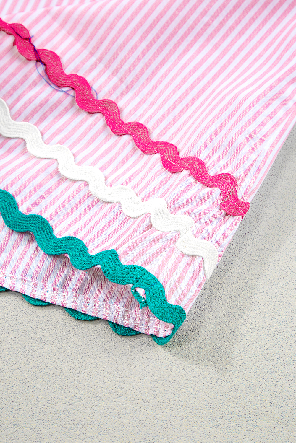 Women's Blouse, Pink Stripe, Ric-Rac Trim, Split Neck, Ruffled Sleeve, Bohemian Charm, Feminine Style, Chic Casual, Cotton Material, Spring Fashion, Daily Wear,Tops, Blouses & Shirts - Detail View 10 Women's Blouse, Pink Stripe, Ric-Rac Trim, Split Neck, Ruffled Sleeve, Bohemian Charm, Feminine Style, Chic Casual, Cotton Material, Spring Fashion, Daily Wear,Tops, Blouses & Shirts - Detail View 10