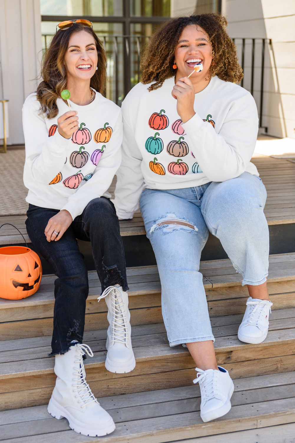 Women's Sweatshirt, Beige, Halloween, Vibrant Pumpkins, Crew Neck, Long Sleeve, Casual Style, Fall Season, Autumn Outings, Graphic Print, Comfortable, Playful Design, Cozy Sweatshirt, Tops, Graphic Sweatshirts - Detail View 10 Women's Sweatshirt, Beige, Halloween, Vibrant Pumpkins, Crew Neck, Long Sleeve, Casual Style, Fall Season, Autumn Outings, Graphic Print, Comfortable, Playful Design, Cozy Sweatshirt, Tops, Graphic Sweatshirts - Detail View 10