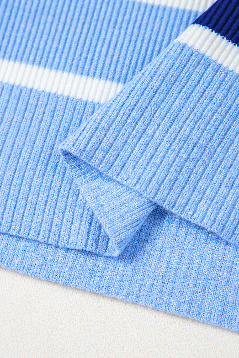 Women's Colorblock Stripe Knit Vest, Quarter Zip Collar - Detail View 8 Women's Colorblock Stripe Knit Vest, Quarter Zip Collar - Detail View 8