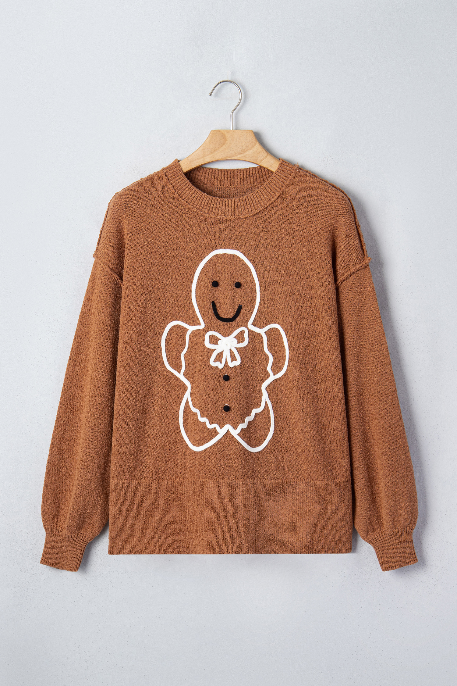 Women's Cute Christmas Sweater, Gingerbread Knit Top - Detail View 8 Women's Cute Christmas Sweater, Gingerbread Knit Top - Detail View 8