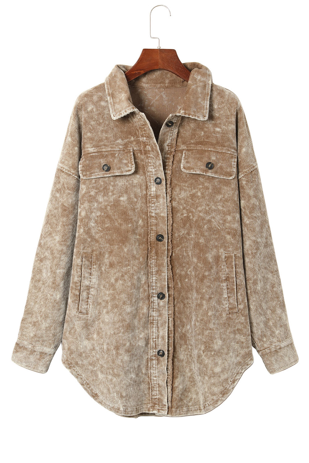 Women's Khaki Shacket, Vintage Mineral Wash Corduroy Jacket - Detail View 13 Women's Khaki Shacket, Vintage Mineral Wash Corduroy Jacket - Detail View 13