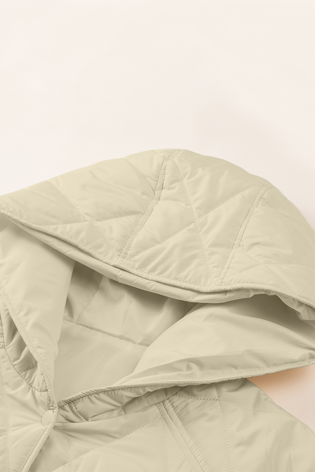 Women's Coat, Beige Quilted, Hooded Coat, Snap Button, Casual Style, Lightweight, Insulating, Puffer Coat, Daily Wear, Winter Outerwear, Comfortable, Stylish Texture, Long Sleeve, Basic Fashion, Shift Silhouette, Pocket - Detail View 16 Women's Coat, Beige Quilted, Hooded Coat, Snap Button, Casual Style, Lightweight, Insulating, Puffer Coat, Daily Wear, Winter Outerwear, Comfortable, Stylish Texture, Long Sleeve, Basic Fashion, Shift Silhouette, Pocket - Detail View 16