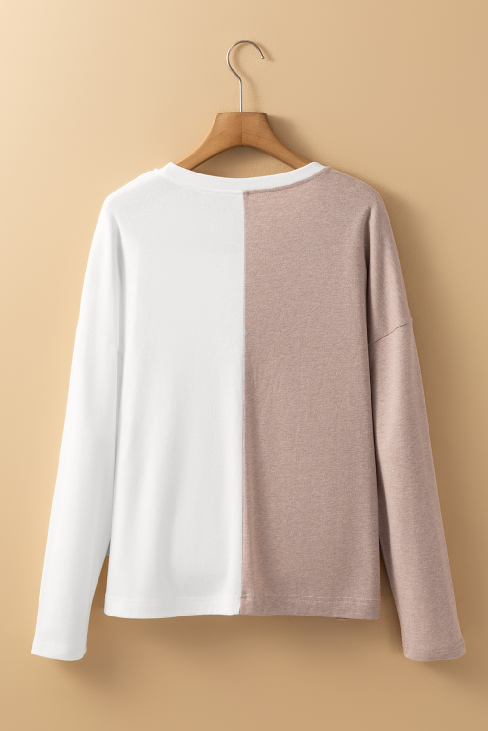 Versatile Khaki Colorblock Crew Neck Top - Ideal for Everyday Wear - Detail View 7 Versatile Khaki Colorblock Crew Neck Top - Ideal for Everyday Wear - Detail View 7