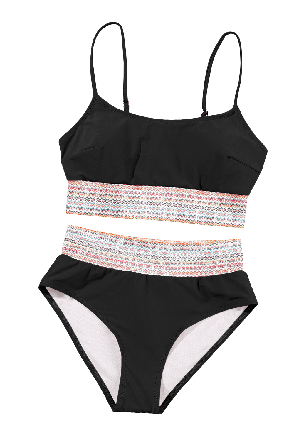 Black High Waist Swimsuit, Spaghetti Strap Bikini Set - Detail View 2 Black High Waist Swimsuit, Spaghetti Strap Bikini Set - Detail View 2