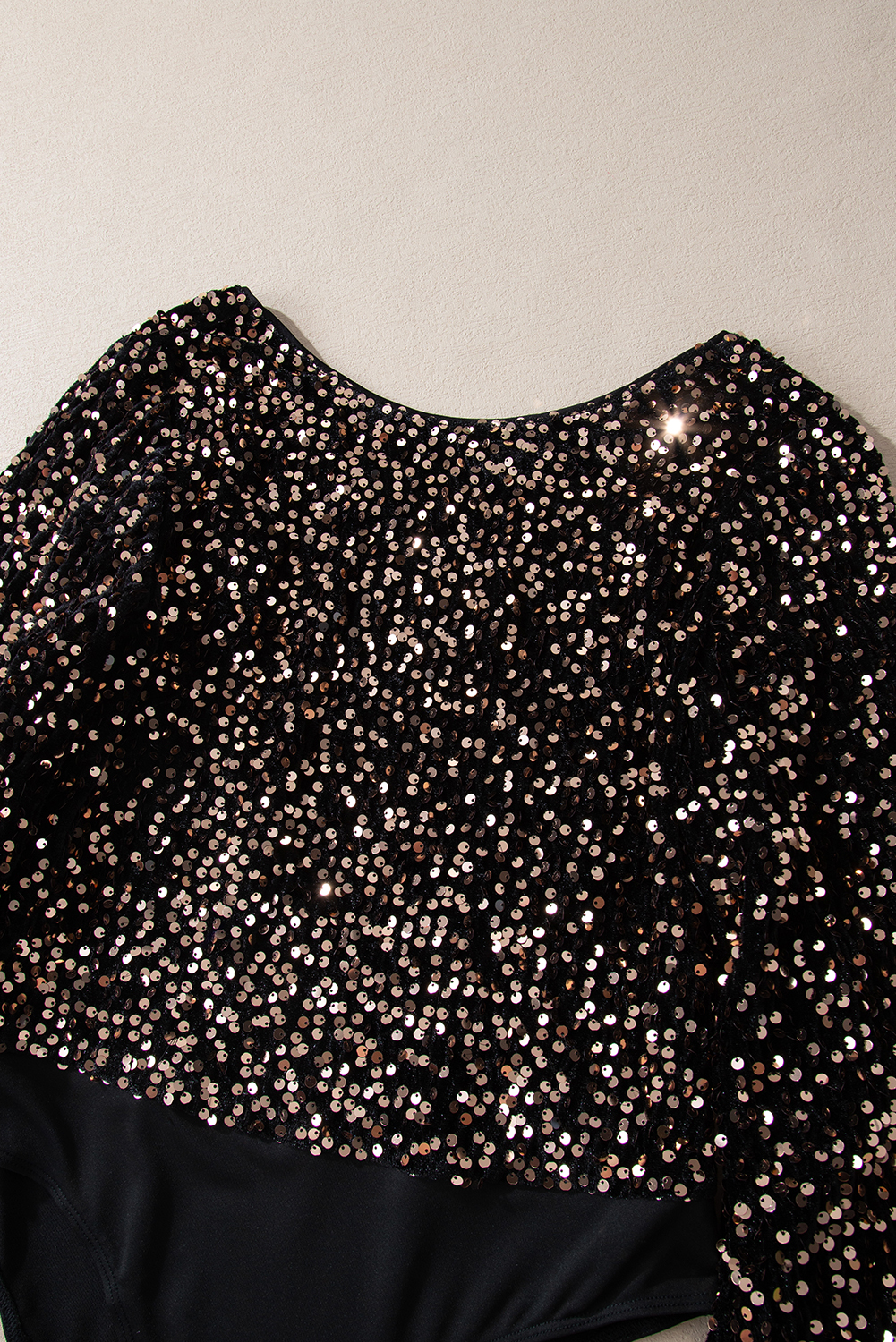 Women's Bodysuit, Black Sequin, Deep V Back, Puff Sleeves, High Neck, Elegant, Glamorous, Comfortable, Durable, Night Out, Date, Holiday, Party Wear, Fashion, Style - Detail View 10 Women's Bodysuit, Black Sequin, Deep V Back, Puff Sleeves, High Neck, Elegant, Glamorous, Comfortable, Durable, Night Out, Date, Holiday, Party Wear, Fashion, Style - Detail View 10