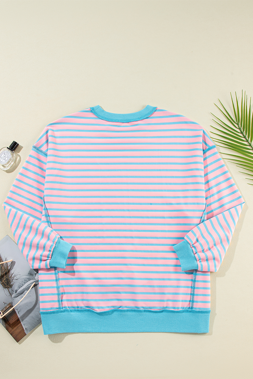 Stylish Striped Sweatshirt: Pink with Contrast Trim Details - Detail View 12 Stylish Striped Sweatshirt: Pink with Contrast Trim Details - Detail View 12