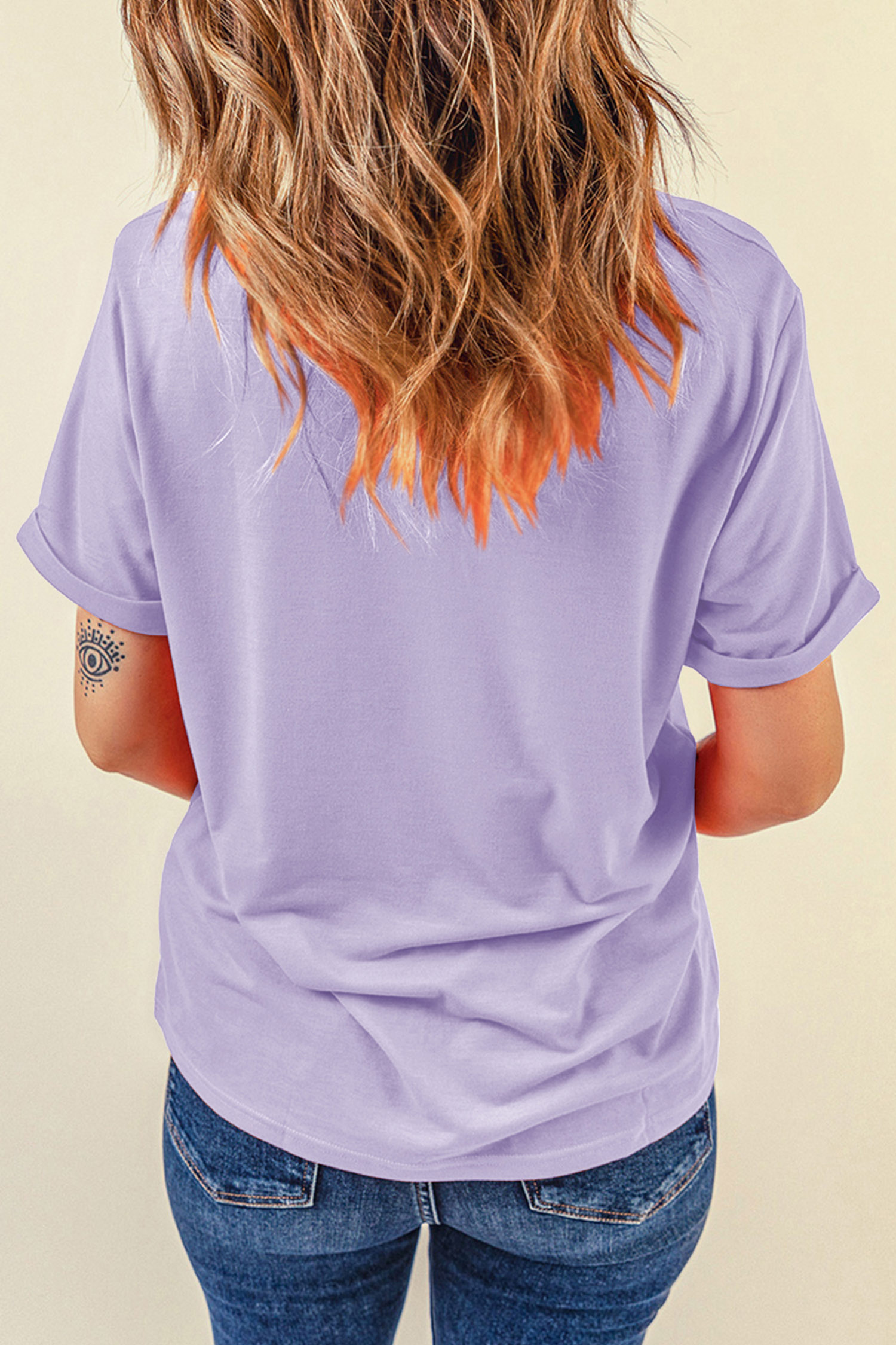 Graphic Letter Print Tee, Women's Round Neck Holiday Shirt - Detail View 5 Graphic Letter Print Tee, Women's Round Neck Holiday Shirt - Detail View 5