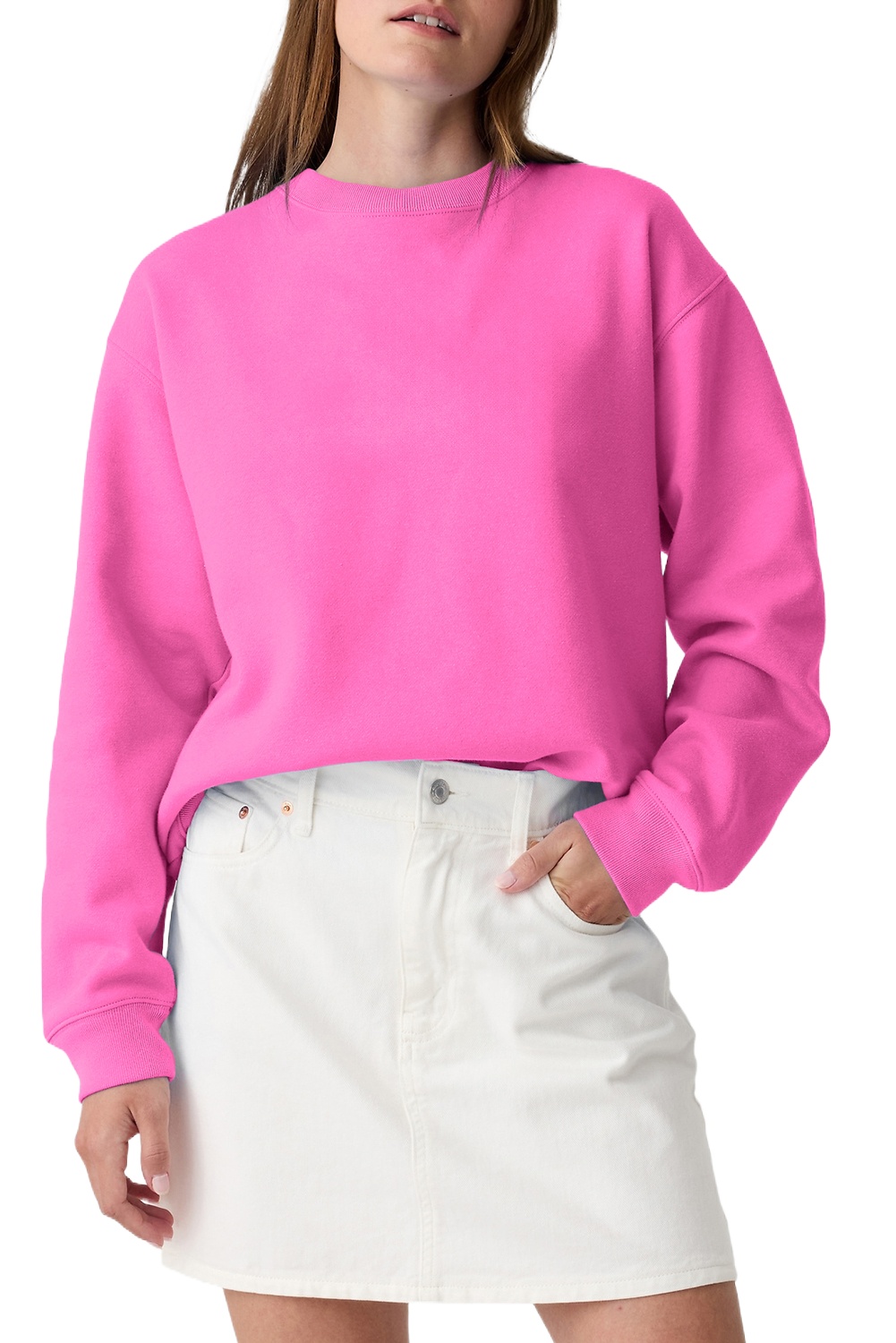 Women's Bonbon Solid Fleece Lined Drop Shoulder Terry Sweatshirt - Main View Women's Bonbon Solid Fleece Lined Drop Shoulder Terry Sweatshirt - Main View