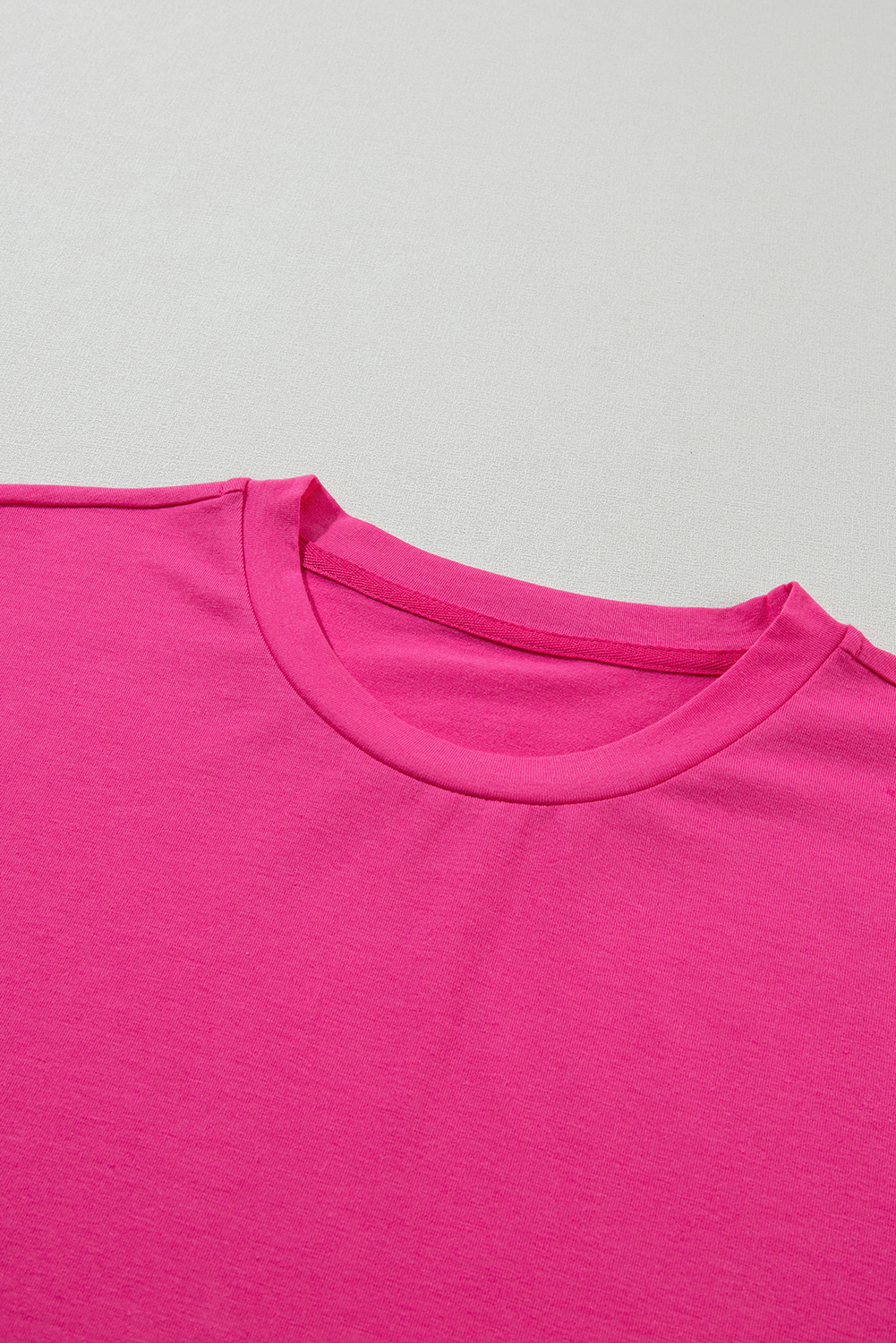 Solid Rose Red Crew Neck Top, Women's Casual Summer Tee - Detail View 11 Solid Rose Red Crew Neck Top, Women's Casual Summer Tee - Detail View 11