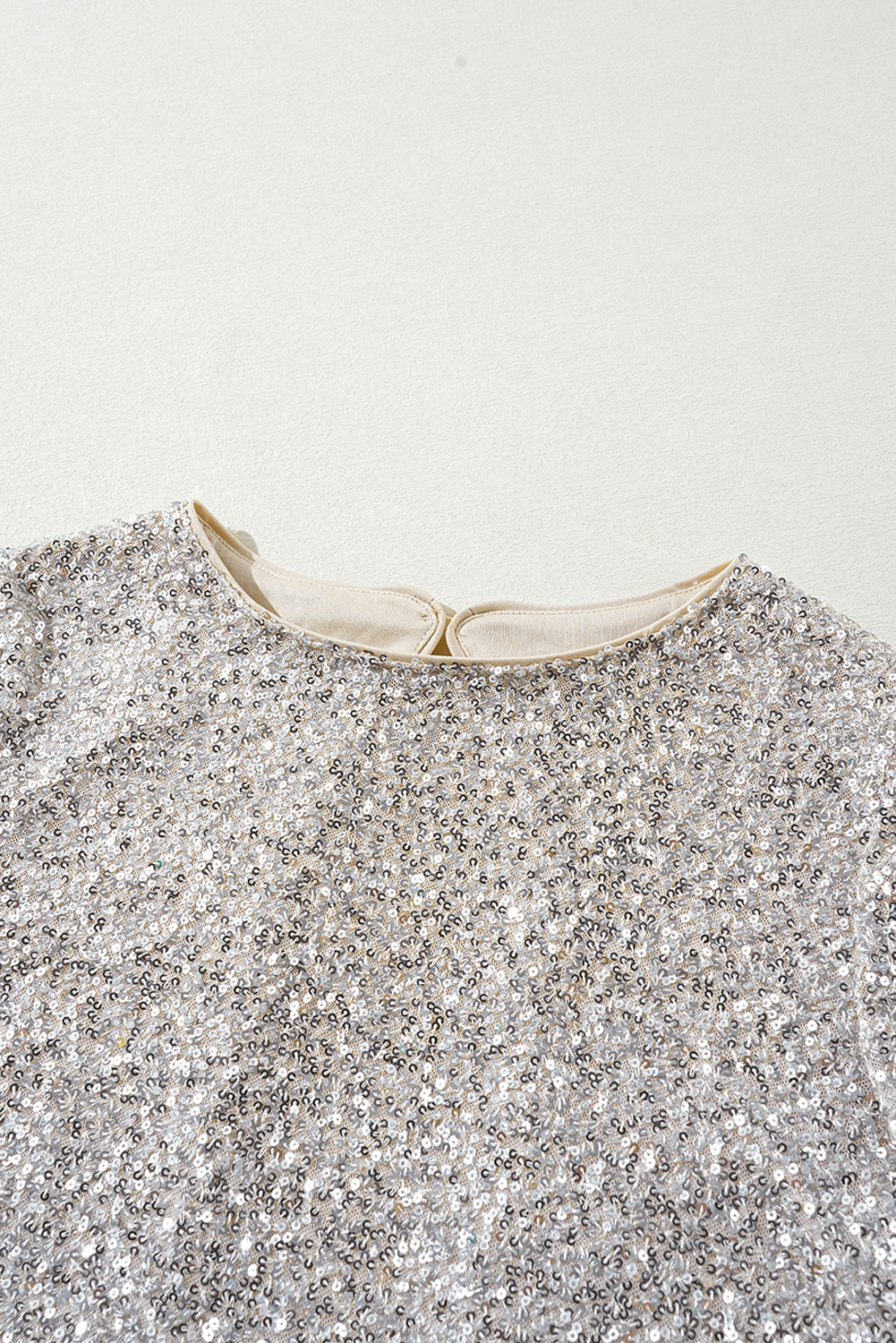 Women's Blouse, Silvery Sequin, Puff Sleeve, Cutout Back, Elegant, Luxury, Party Wear, Nightclub, Special Occasion, Long Sleeve, Round Neck, Shift Silhouette, Backless, Polyester Blend - Detail View 10 Women's Blouse, Silvery Sequin, Puff Sleeve, Cutout Back, Elegant, Luxury, Party Wear, Nightclub, Special Occasion, Long Sleeve, Round Neck, Shift Silhouette, Backless, Polyester Blend - Detail View 10