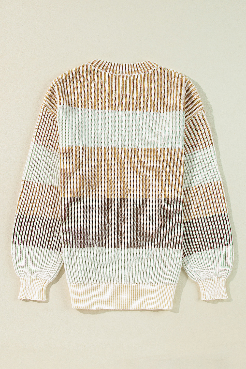 Women's Sweater, Brown Sweater, Colorblock, Textured Knit, Bubble Sleeve, Long Sleeve, Casual Style, Cozy, Fall Fashion, Daily Wear, Versatile, Trendy, Cotton-Acrylic Blend, Round Neck, Fashionable, Warm Sweater, Modern Look - Detail View 4 Women's Sweater, Brown Sweater, Colorblock, Textured Knit, Bubble Sleeve, Long Sleeve, Casual Style, Cozy, Fall Fashion, Daily Wear, Versatile, Trendy, Cotton-Acrylic Blend, Round Neck, Fashionable, Warm Sweater, Modern Look - Detail View 4