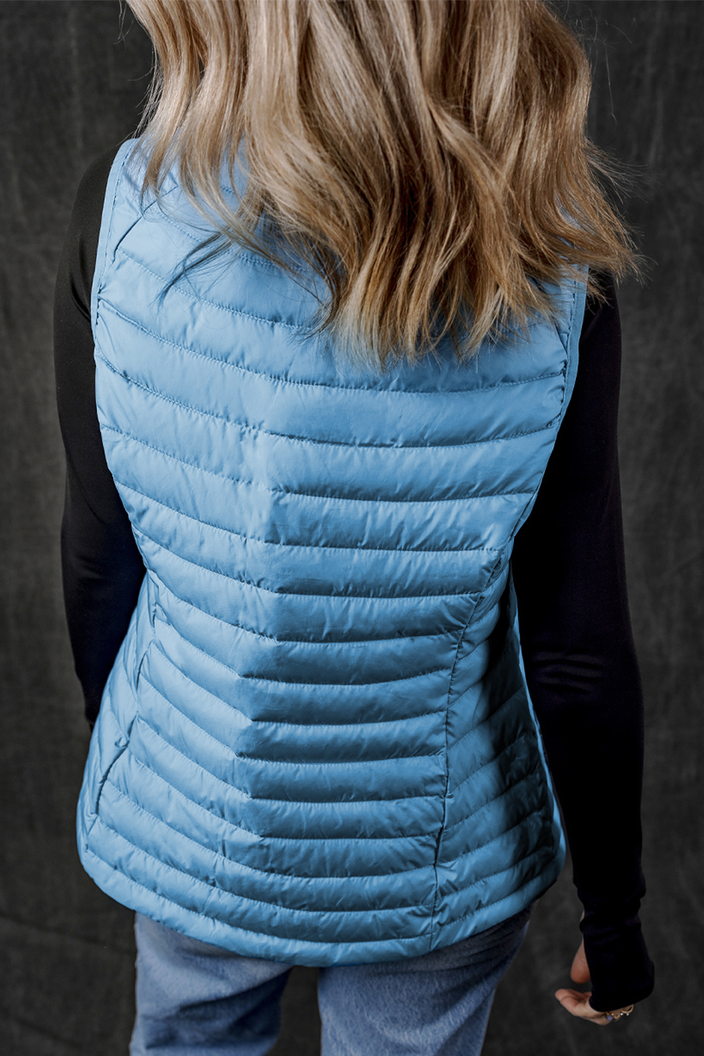 Women's Vest, Sky Blue, Puffer Vest, Quilted, Sleeveless, Casual Outerwear, Turn-Down Collar, Zipped Closure, Insulated, Daily Wear, Winter Fashion, Layering, Stylish, Comfortable, Solid Color, Outdoor Wear - Detail View 4 Women's Vest, Sky Blue, Puffer Vest, Quilted, Sleeveless, Casual Outerwear, Turn-Down Collar, Zipped Closure, Insulated, Daily Wear, Winter Fashion, Layering, Stylish, Comfortable, Solid Color, Outdoor Wear - Detail View 4