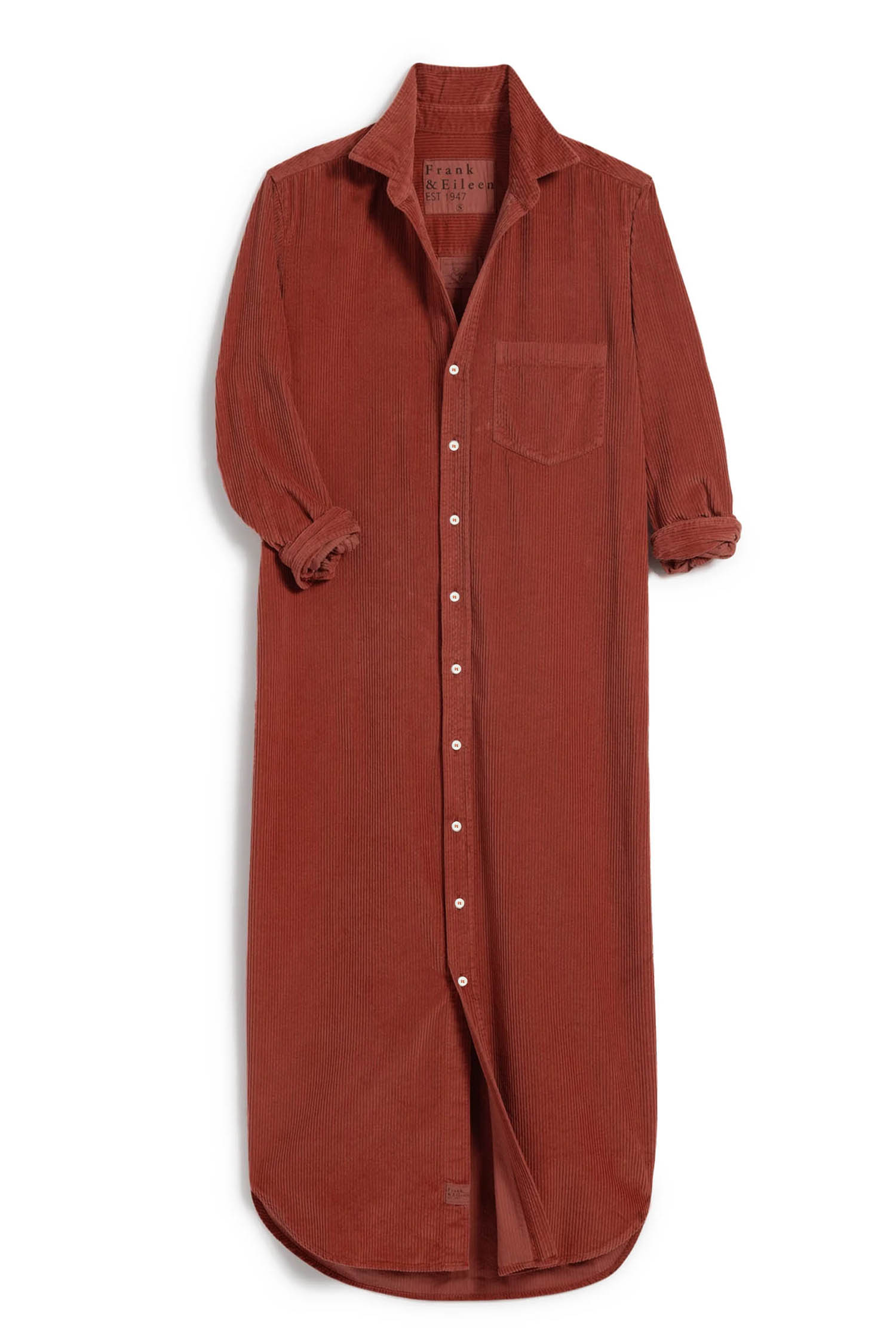 Clay Button Down Corduroy Dress, Autumn Long Sleeve Midi Fit - Detail View 8 Clay Button Down Corduroy Dress, Autumn Long Sleeve Midi Fit - Detail View 8