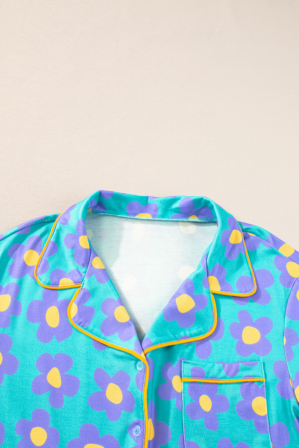Women's Floral Pajama Set, Short Sleeve Button Down Loungewear - Detail View 7 Women's Floral Pajama Set, Short Sleeve Button Down Loungewear - Detail View 7