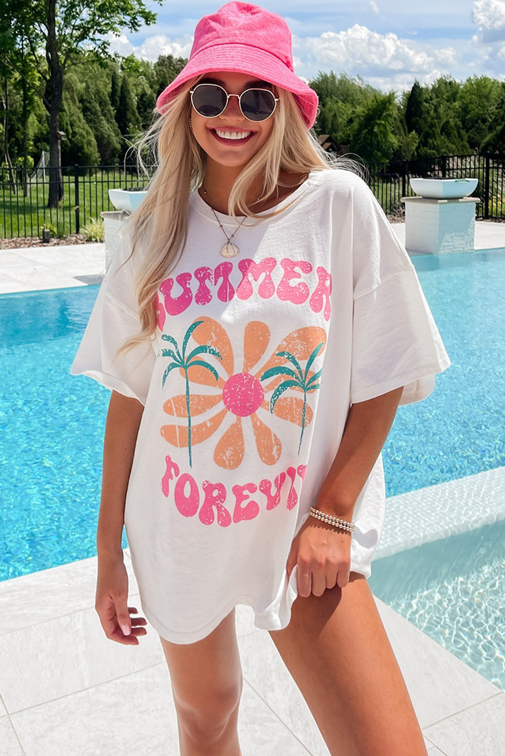Summer Forever White Floral Graphic T-Shirt for Women - Detail View 6 Summer Forever White Floral Graphic T-Shirt for Women - Detail View 6