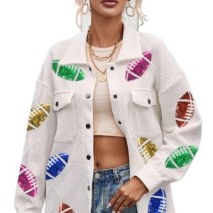 Women's Beige Sequin Textured Knit Collared Shirt Jacket - Main View