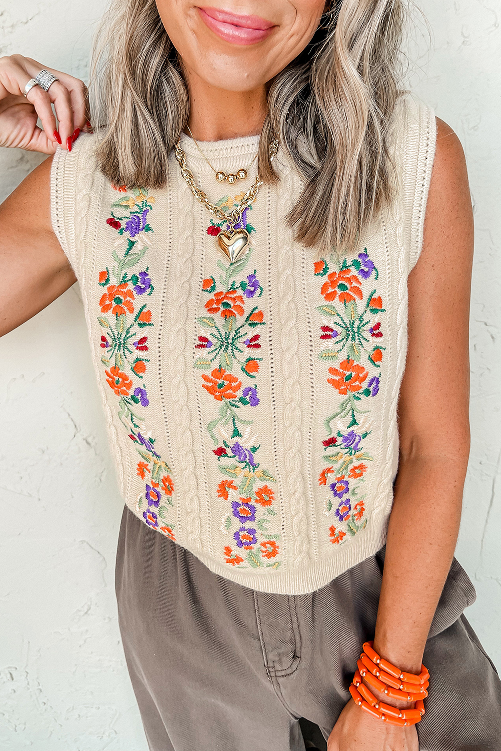 Women's Sweater Vest, Jet Stream, Floral Embroidery, Cable Knit, Sleeveless, Casual Layering, Cozy Style, Fall Fashion, Everyday Wear, Elegant Design, Classic Texture, Polished Look, Tops, Sweaters & Cardigans - Detail View 8 Women's Sweater Vest, Jet Stream, Floral Embroidery, Cable Knit, Sleeveless, Casual Layering, Cozy Style, Fall Fashion, Everyday Wear, Elegant Design, Classic Texture, Polished Look, Tops, Sweaters & Cardigans - Detail View 8